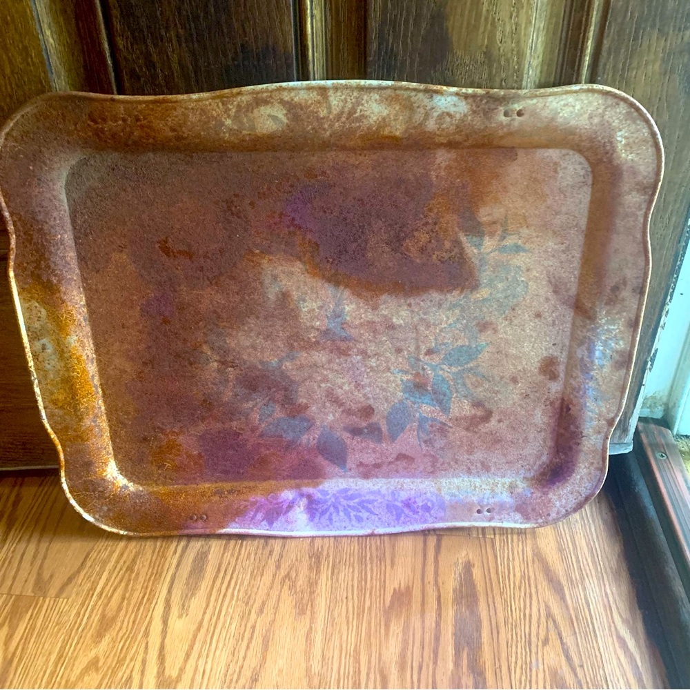 20inx17in Vintage Rustic Metal/Tin Tray Aged and Weathered Patina